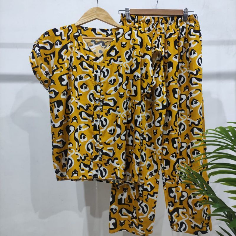 PIYAMA RAYON | PIYAMA VNECK | PIYAMA KEKINIAN | BAJU RUMAHAN-KCPD AJ