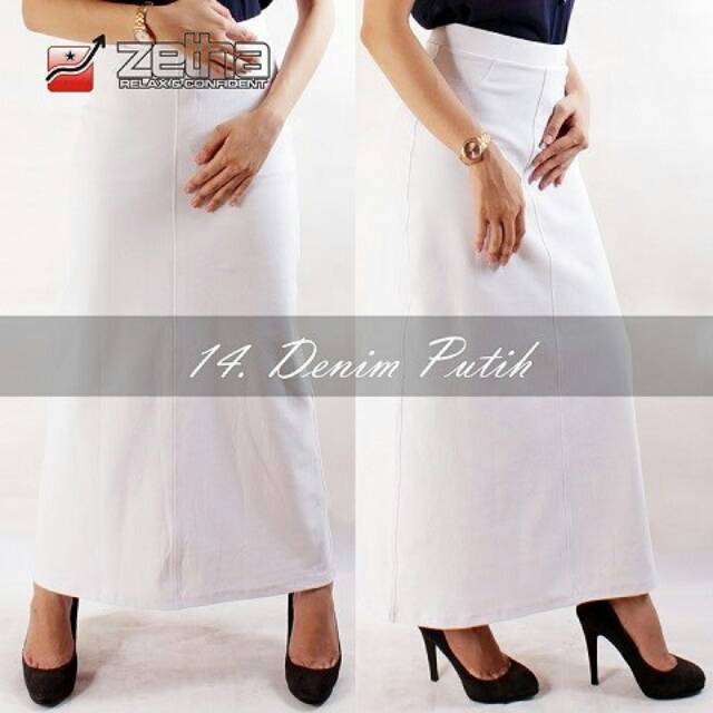 Rok denim putih Rok kerja Rok strech