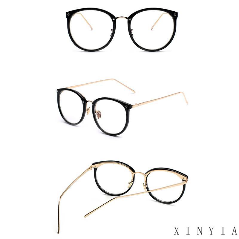 Xia.id Kacamata Frame Oval Warna Gold Gaya Retro Ultra Ringan Untuk Pria / Wanita