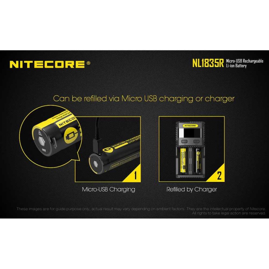 NITECORE 18650 Micro USB Rechargeable Li-ion Battery 3500mAh - NL1835R - Black/Yellow