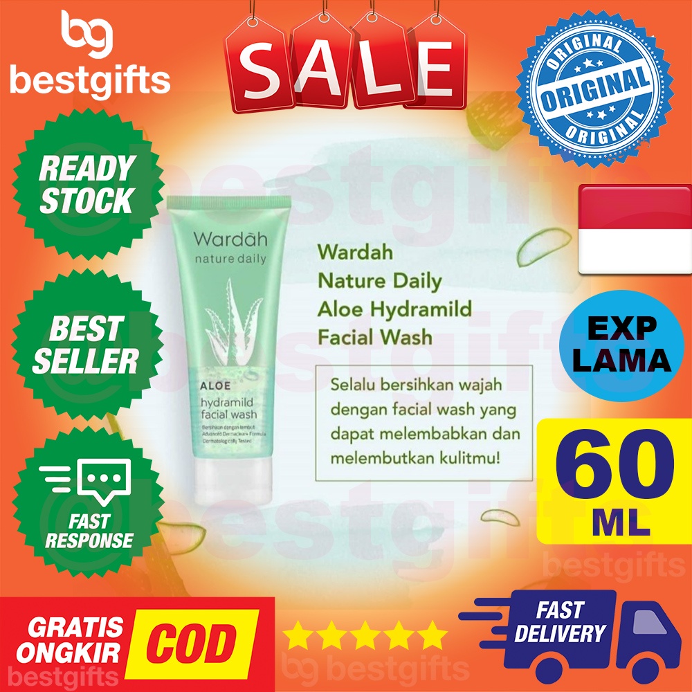 WARDAH NATURE DAILY ALOE VERA HYDRAMILD FACIAL WASH PELEMBAB MUKA PEMBERSIH KULIT WAJAH LEMBAB 60 ML