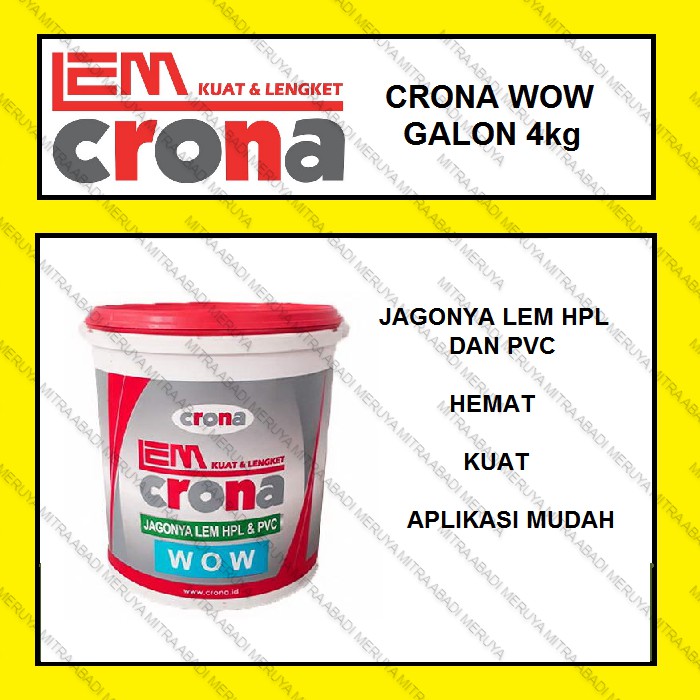 

Lem Crona WOW 4 kg Lem HPL & DECOSHEET Efisien Aplikasi Hanya 1 Muka