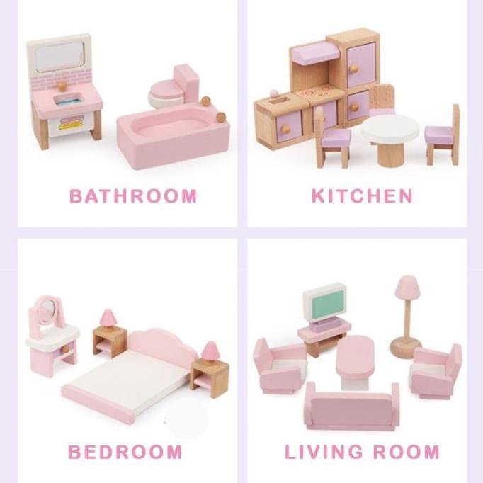 Favorit] Mainan Rumah Boneka Small Furniture Wooden Kids Toys Doll House Barbie