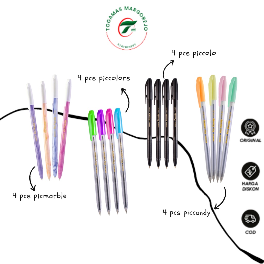 

READY STOCK !! PULPEN BOLPOIN BALLPEN PICCANDY PICCOLO PICCOLORS PICMARBLE ISI 4 PCS ZEBRA