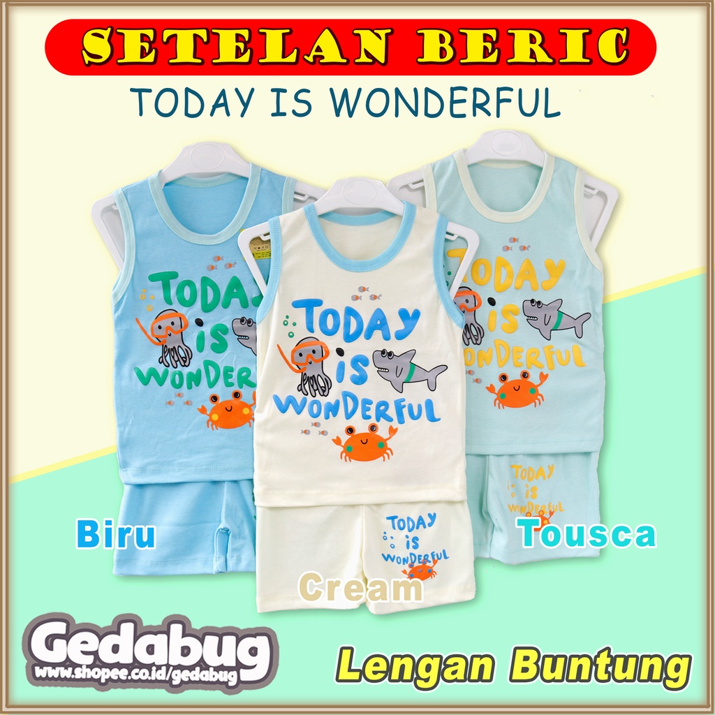 Setelan Oblong Buntung Anak Beric Today Is Wonderful | Pakaian Bermain Anak Berkualitas