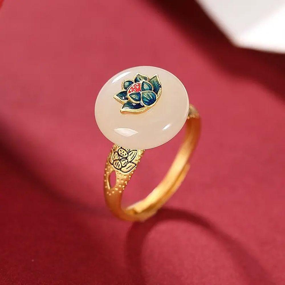 Mxbeauty Cincin Gaya Cina retro Temperamen Trendi Perhiasan Pesta Elegan Adjustable Lotus