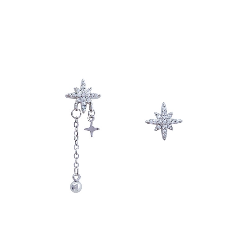 Anting Tusuk Asimetris Bahan Sterling silver 925 Desain Bintang Hias Berlian Gaya Mewah Untuk Wanita