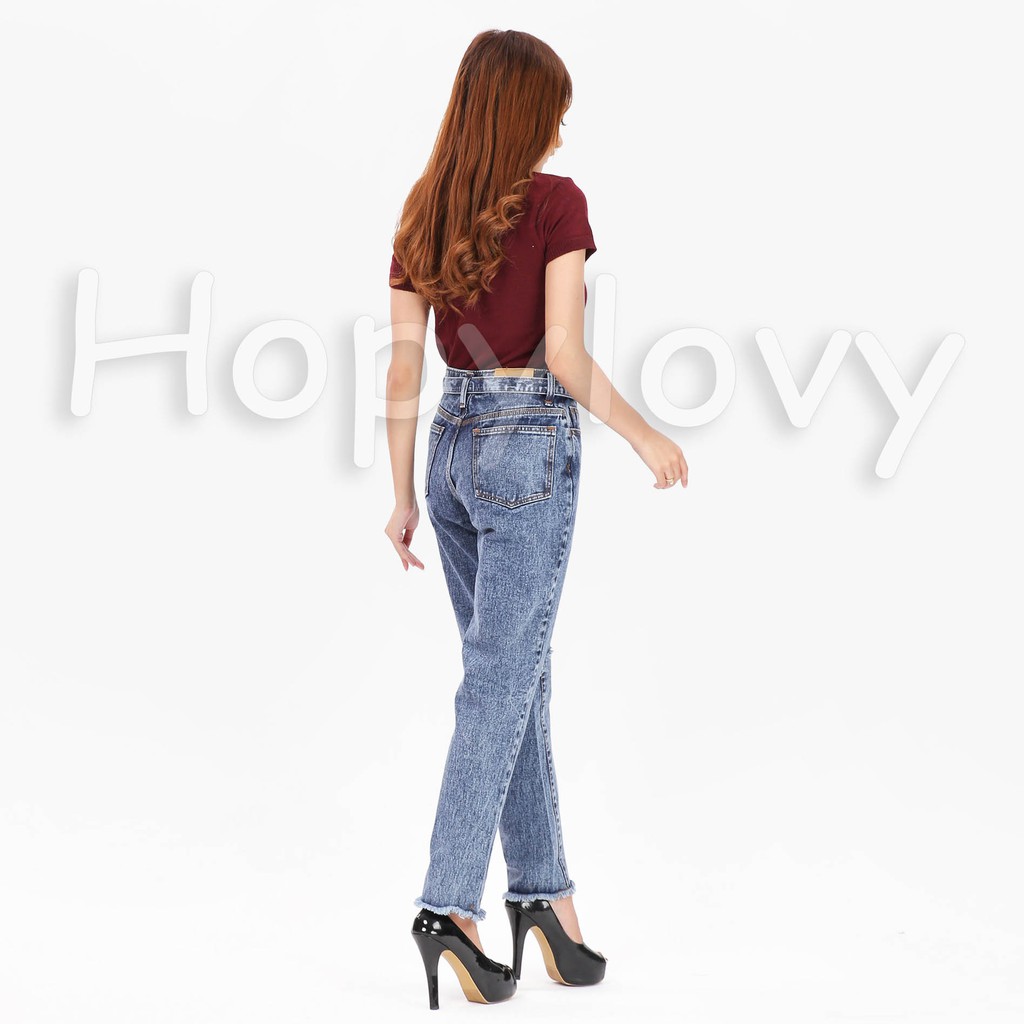 HOPYLOVY Celana Boyfriend Jeans Wanita Saida termasuk Belt