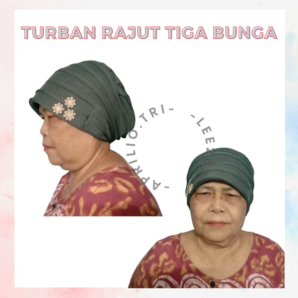 BISA COD Kerpus Nenek / Kerpus Bahan Rajut / Turban Rajut Model Tiga Bunga  / Kupluk Ibu / Turban Ne
