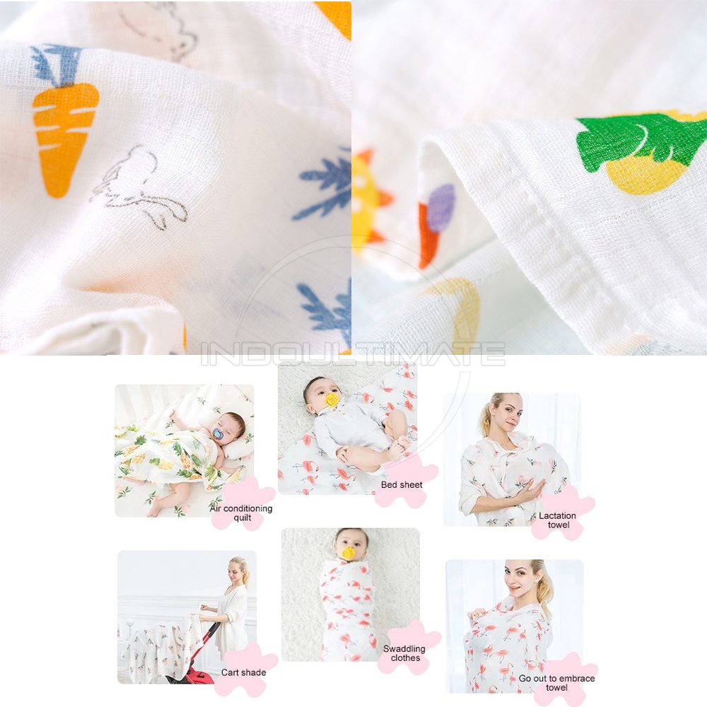 Selimut Kain Bedong Bayi Baru Lahir Muslin + FREE POUCH 100% BC-107 Katun Swaddle Baby New Born Perlengkapan Bayi