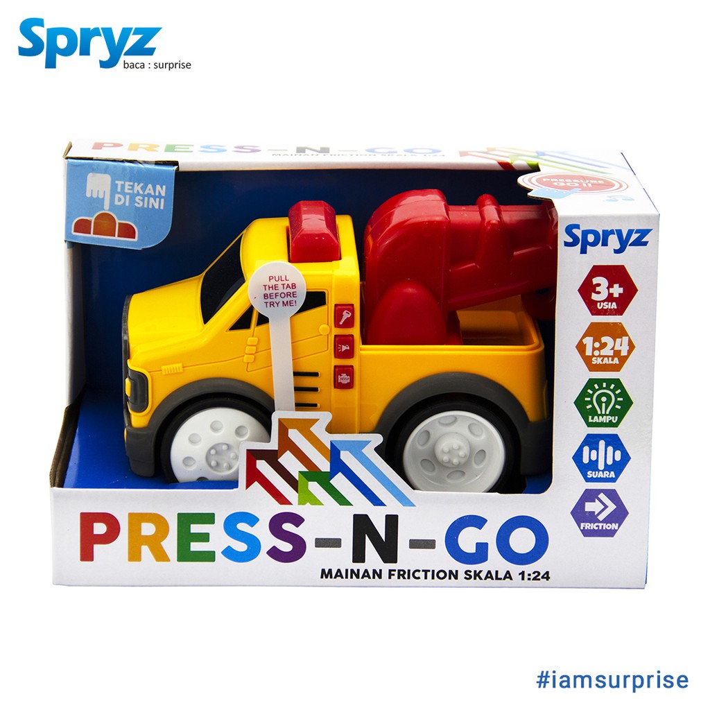 Spryz Press &amp; Go Skala 1:24 Mainan Mobil Konstruksi dengan Lampu &amp; Suara