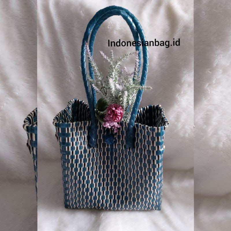 Tote Bag Jali Motif Biru Hitam size L