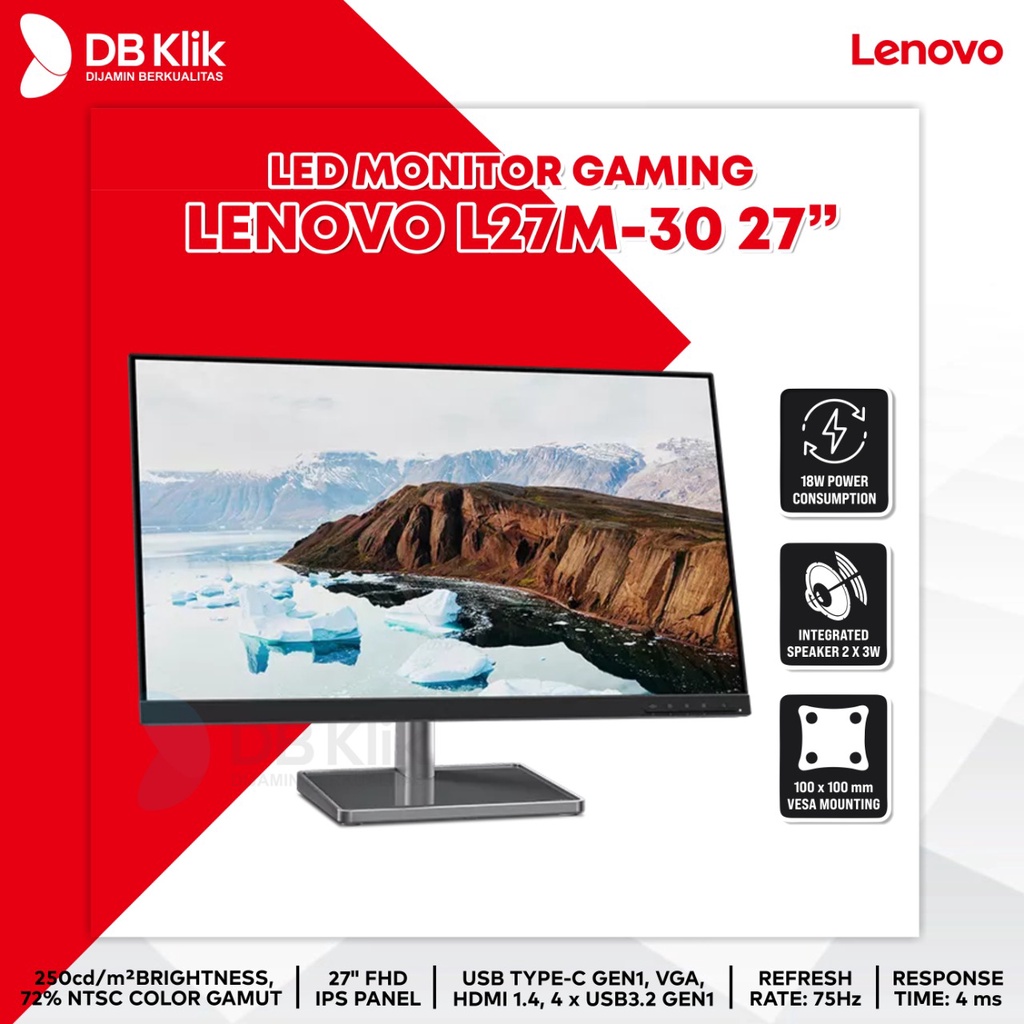 LED Monitor LENOVO L27M-30 27&quot; 75Hz FHD HDMI VGA Type C (66D0KAC2WW)