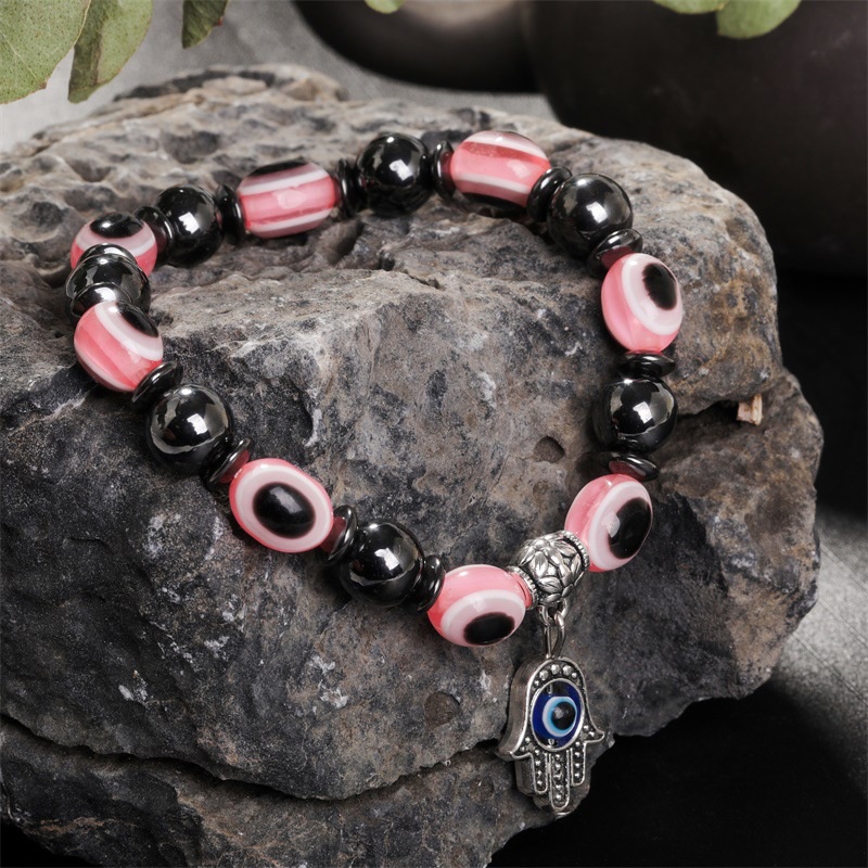 Gelang Magnetik Desain Evil Eye Warna Biru Ukuran 10mm Untuk Pria Dan Wanita