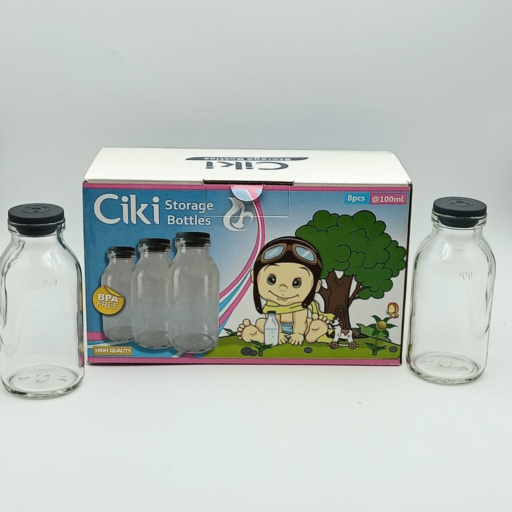 Botol ASI Kaca Ciki 100ml Isi 8 dan Botol ASI isi 4 sablon Breastmilk Glass Bottle Jus Kaldu MPASI