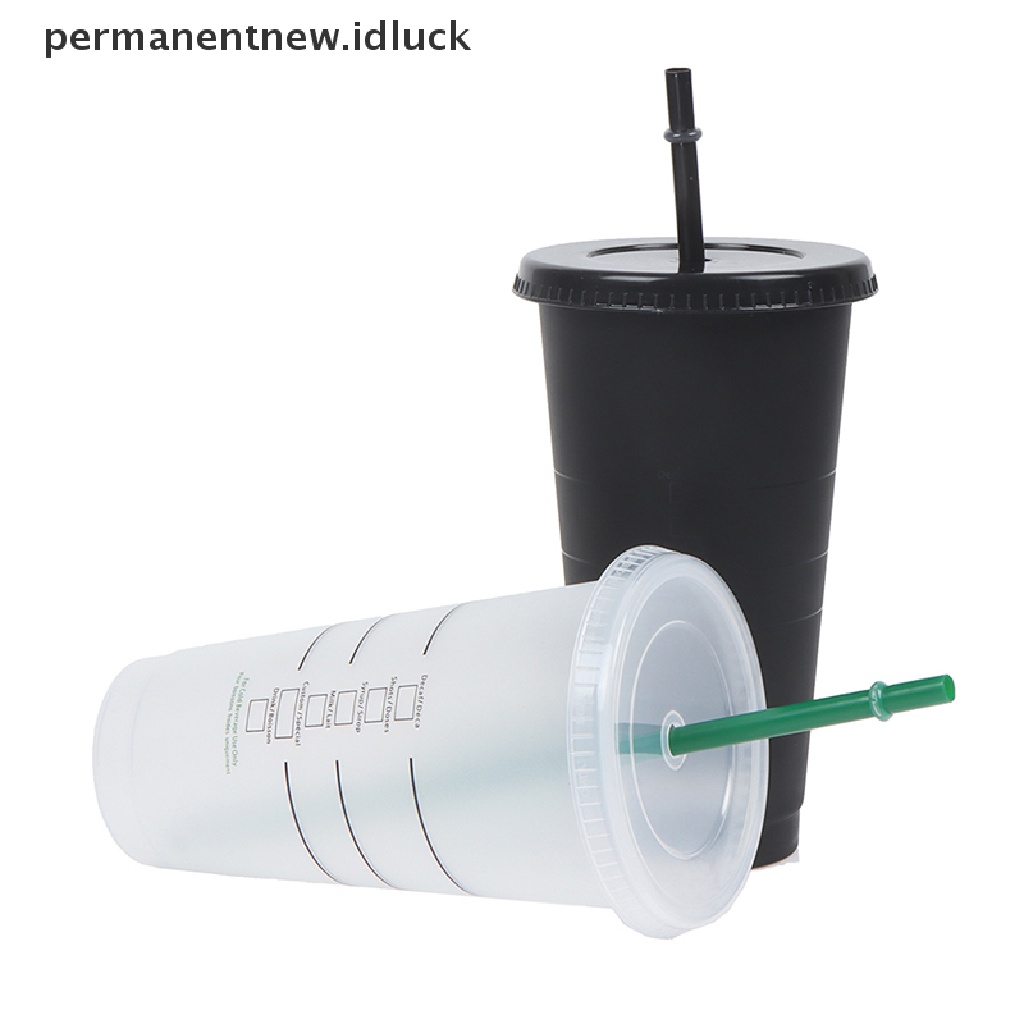 Botol Minum Bahan Plastik Matte Dengan Tutup Dan Sedotan