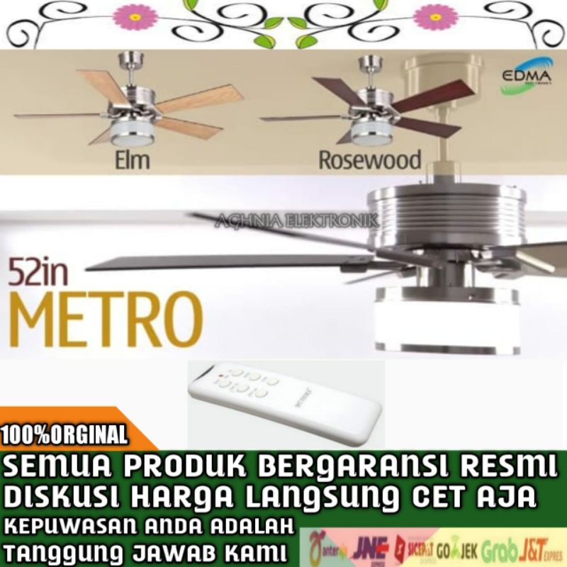 MT EDMA METRO 52inc BN ELM kipas angin lampu remote cilingfan dekorasi termurah terlaris