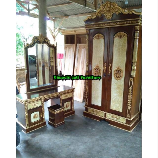 PAKET MURAH Lemari dan meja rias minimalis ukir Almari jati pintu 2 mebel jepara