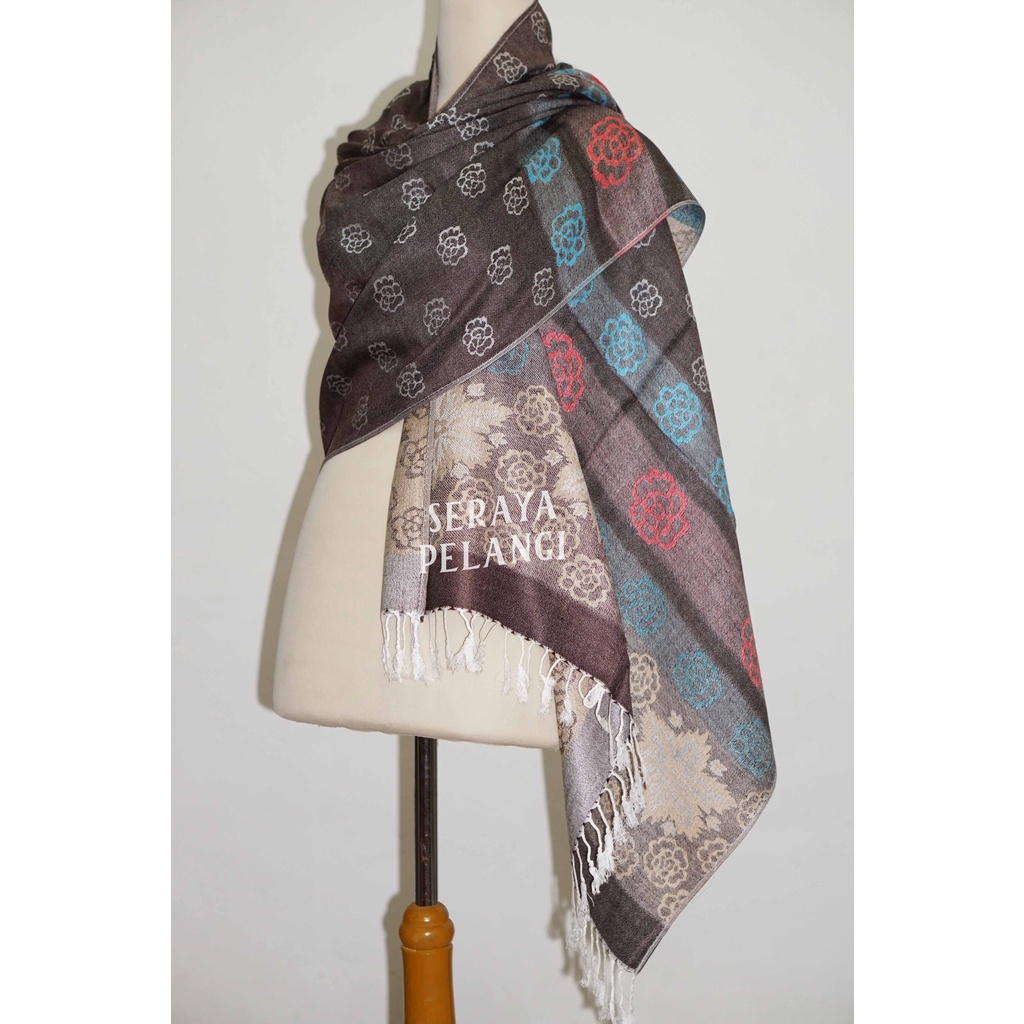 Pashmina Cashmere Motif Bunga 15 | Motif Kembang | Selendang | Scarf | Syal | Shawl | Souvenir | Hadiah Ulang Tahun | Birthday Gift | Aksesoris Fashion Wanita | Premium Import Quality | Grosir Murah | Luxury Scarf