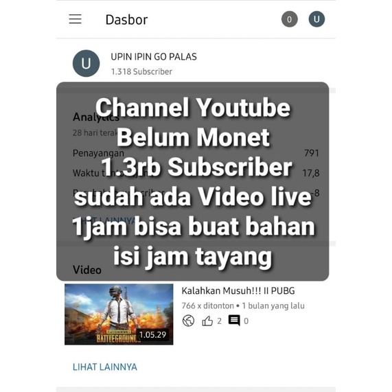 Channel Youtube 1.3rb Subscriber Tanpa Pelanggaran