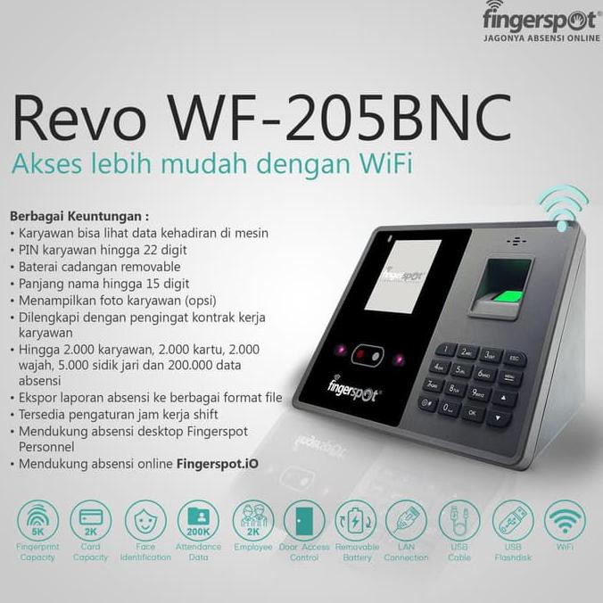 Mesin Absensi fingerprint Absen Revo WF 205BNC WIFI Wajah Kartu