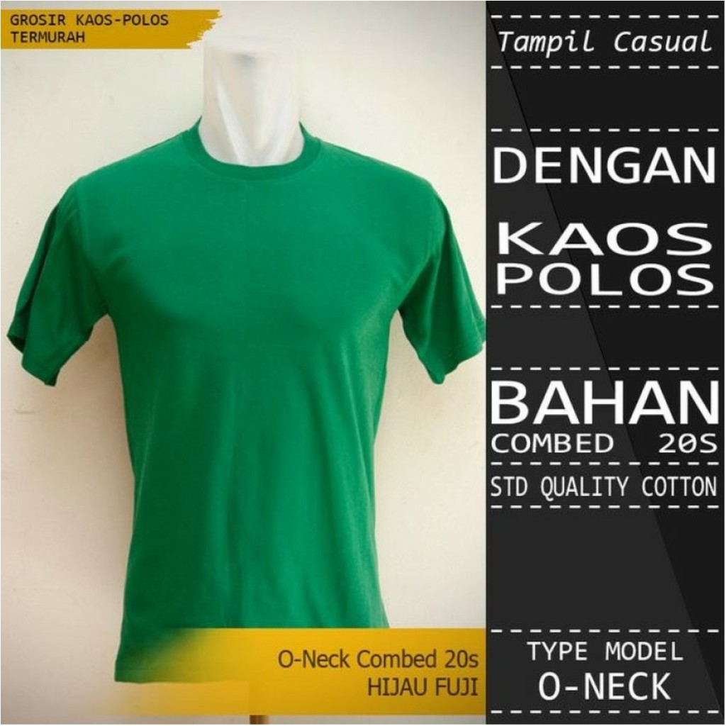 Kaos Polos UNISEX Oneck 20s HIJAU FUJI || BAJU POLOS COWOK CEWEK || Size: ANAK dan DEWASA