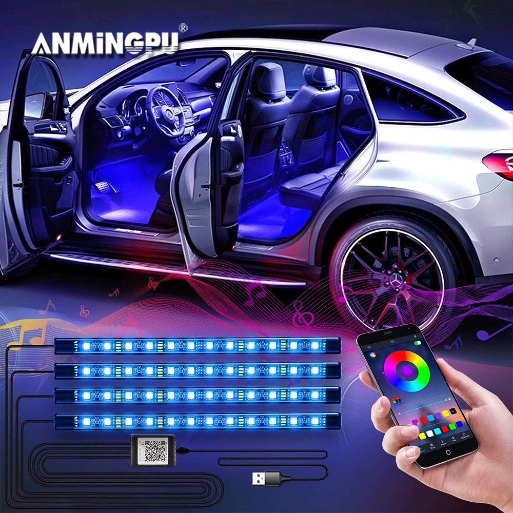 Lampu LED Strip Mobil RGB Car Foot Ambient Light 48 LED USB Plug with APP Control