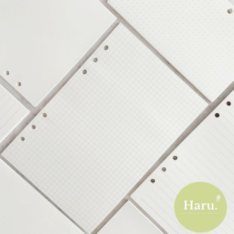

[HARU] Kertas Loose Leaf 6 Lubang Ukuran A5 A6 A7 Refill Kertas Binder 6 Rings Grid Blank Dotted Paper