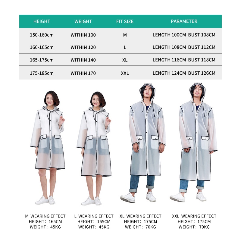 Jas Hujan Eva Fashion Raincoat Zipper Jas Hujan Dewasa Motif Transparan / Jas Hujan Motor Lelaki Dan Perempuan Unisex