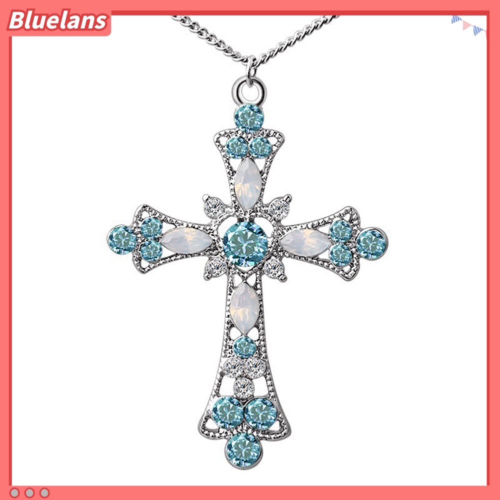 Bluelans Women Rhinestone Inlaid Cross Pendant Chain Necklace Hook Earrings Jewelry Set