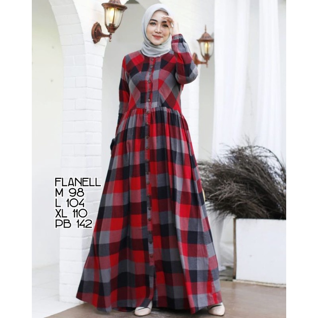 Gamis Radiafashion Gamis Motif Kotak Flanel Kotak Kotak Katun Motif Kotak-Kotak Terlaris Original As