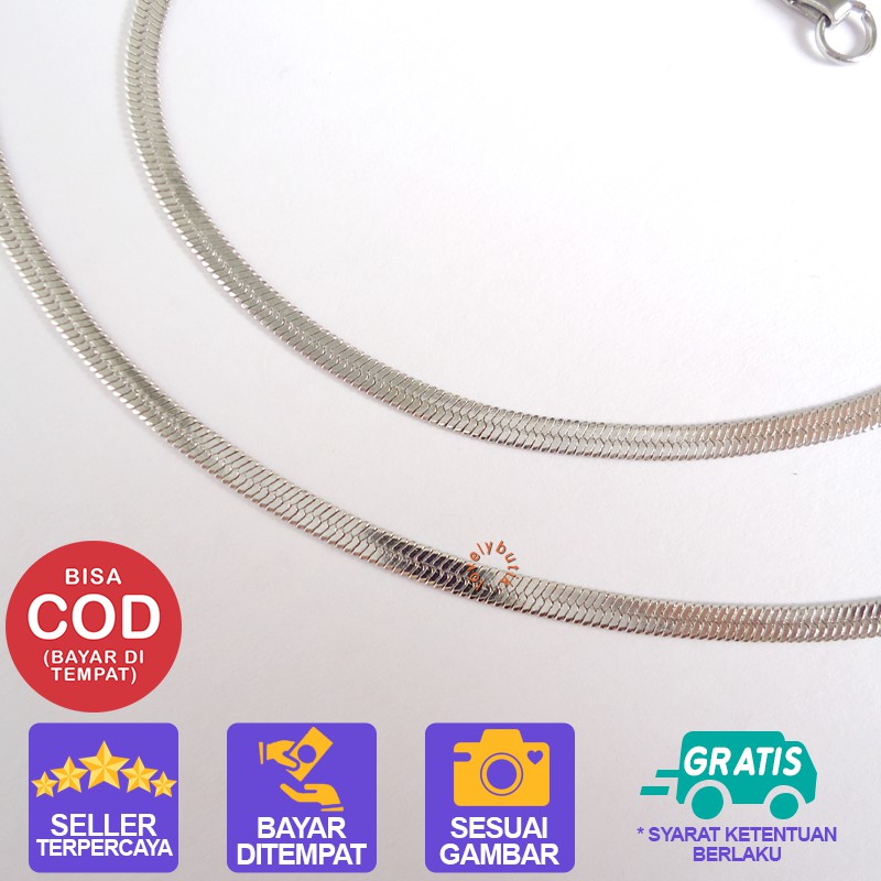 Lovelybutik Kalung Titanium Anti Karat Rantai Kalung Titanium Belut Pipih Lentur Ukuran 45 Cm