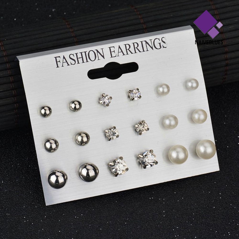 9 Pasang Anting Stud Berlian Imitasi Untuk Wanita