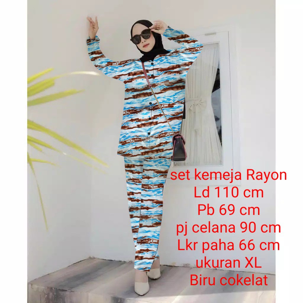 Set Stelan Kemeja Pakaian Wanita Dewasa / Casual Motip Tye Dye Lengan Panjang/ ukuran XL