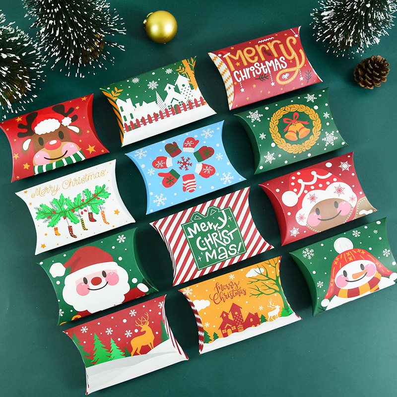 10pcs Kotak Permen Bentuk Bantal Santa Claus Bahan Kertas Kraft Untuk Perlengkapan Pesta Natal