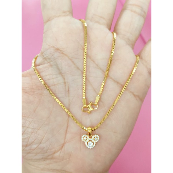 KALUNG ANAK MILANO KACA + LIONTIN MICKY PERAK 925 LAPIS EMAS 24K