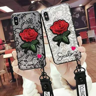 Case SAMSUNG A10 M10 A2 CORE A20E A50 M20 J1 ACE  Bordir Motif bunga  Plus Gantungan  lanyard