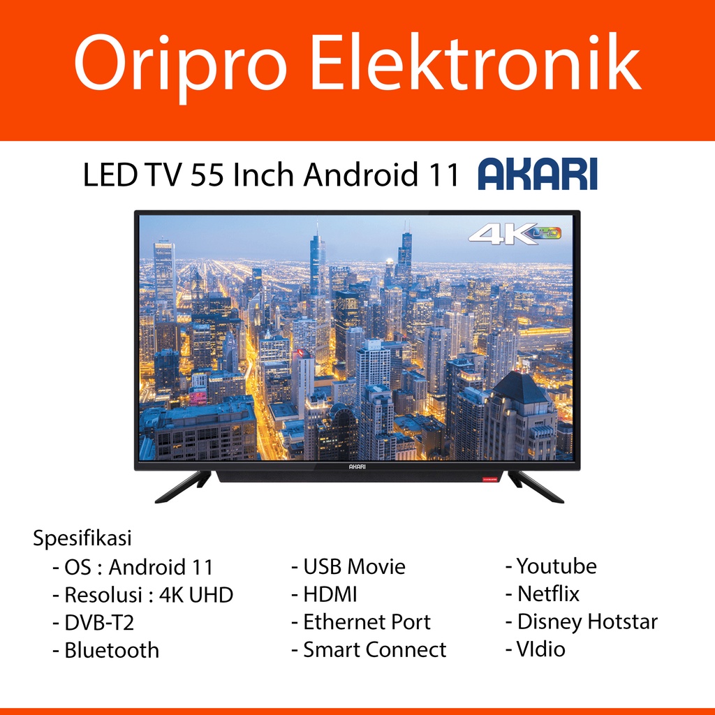 LED Smart Android Tv 55 Inch 4K UHD Akari AT-5555B