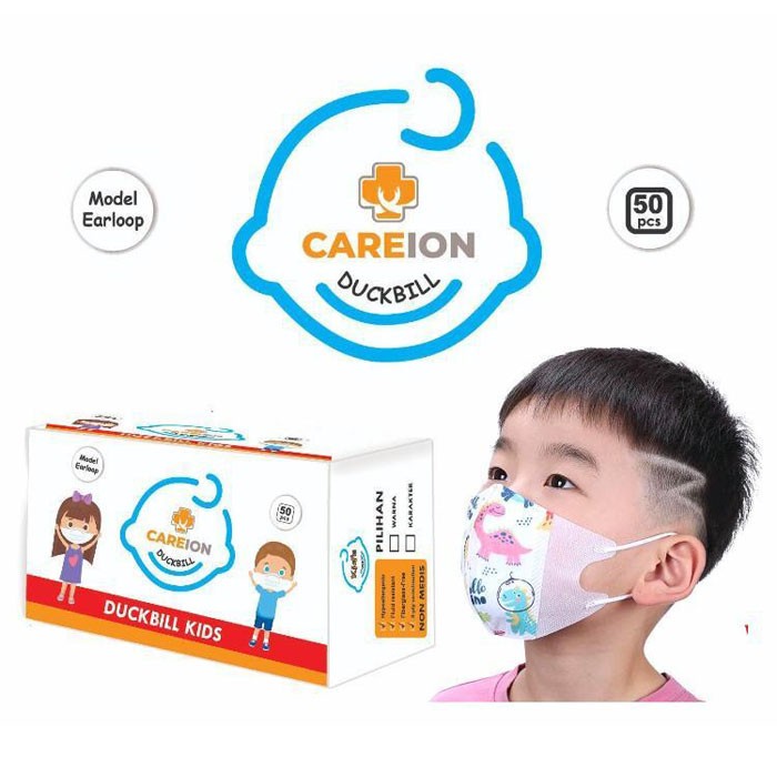 Masker Duckbill Anak Careion Duckbill Kids Isi 50 Pcs/Box Model Earloop Karakter Dukbil Motif 3 Ply