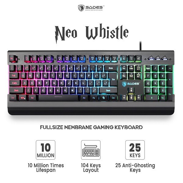Keyboard Sades Gaming RGB Fullsize Sades Neo Whistle