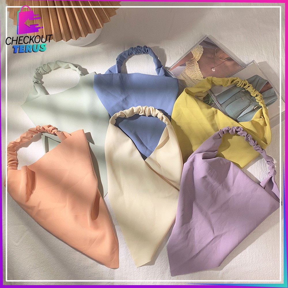 CT C511 Bando Bandana Segitiga Bahan Satin Korean Motif Polos Bandana Headband Wanita Katun Triangle Woman Scraf