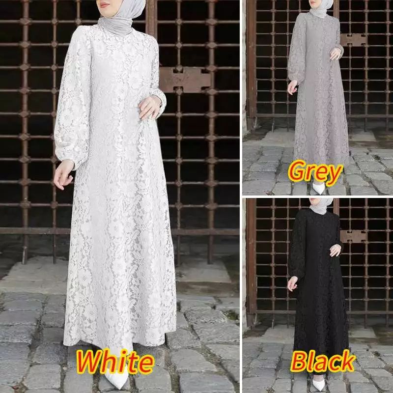 ZANZEA Long Dress wanita muslim brokat kaftan /gaun Maxi jumbo S-5XL/gamis wanita jumbo