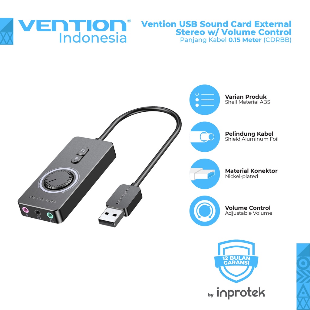 Vention USB Sound Card External Stereo Sound Adapter w/ Volume Control-CDR
