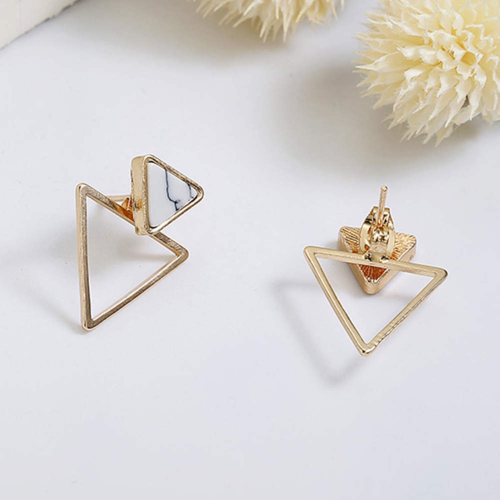 Hu Hu Hu Hu Hu Alat Bantu Pasang Kacamata♡ Anting Tusuk Gantung Desain Segitiga Ganda Hollow Gaya Simple Untuk Wanita