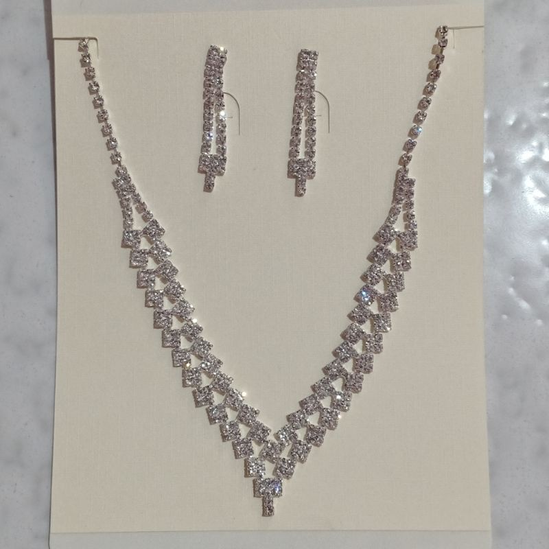 Set Kalung Pesta Anting Pesta Perhiasan Pesta Permata Zirconia