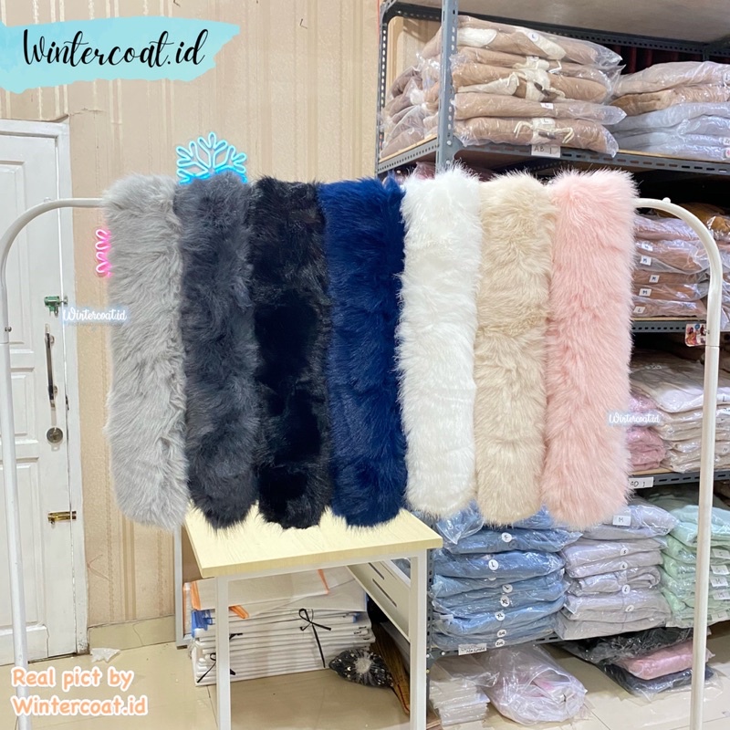 Scarf fur wanita winter syal musim dingin bulu hangat import korean style selendang