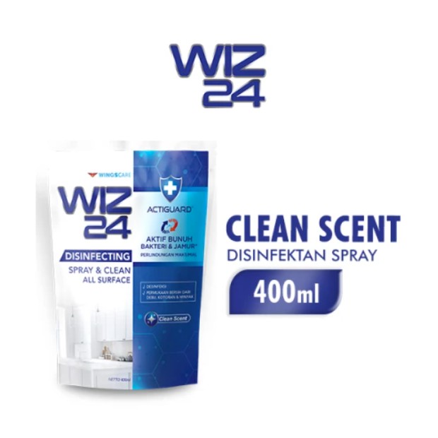 WIZ 24 WIZ24 DISINFECTANT SPRAY & CLEAN DESINFEKTAN ALL SURFACE SURFACES REFILL POUCH 400ml 400 ml