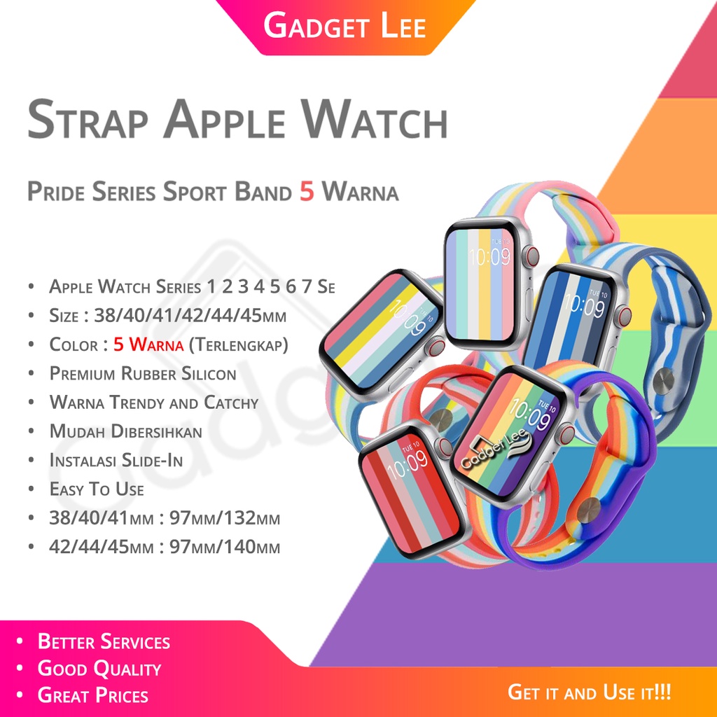 Strap Apple Watch Pride Edition Sport Band Rainbow 38mm 40mm 41mm 42mm 44mm 45mm 49MM Nike Pride Apple Watch Series 1 2 3 4 5 6 7 SE 8 ultra Tali Jam Apple Watch Tali iWatch Tali Jam iWatch