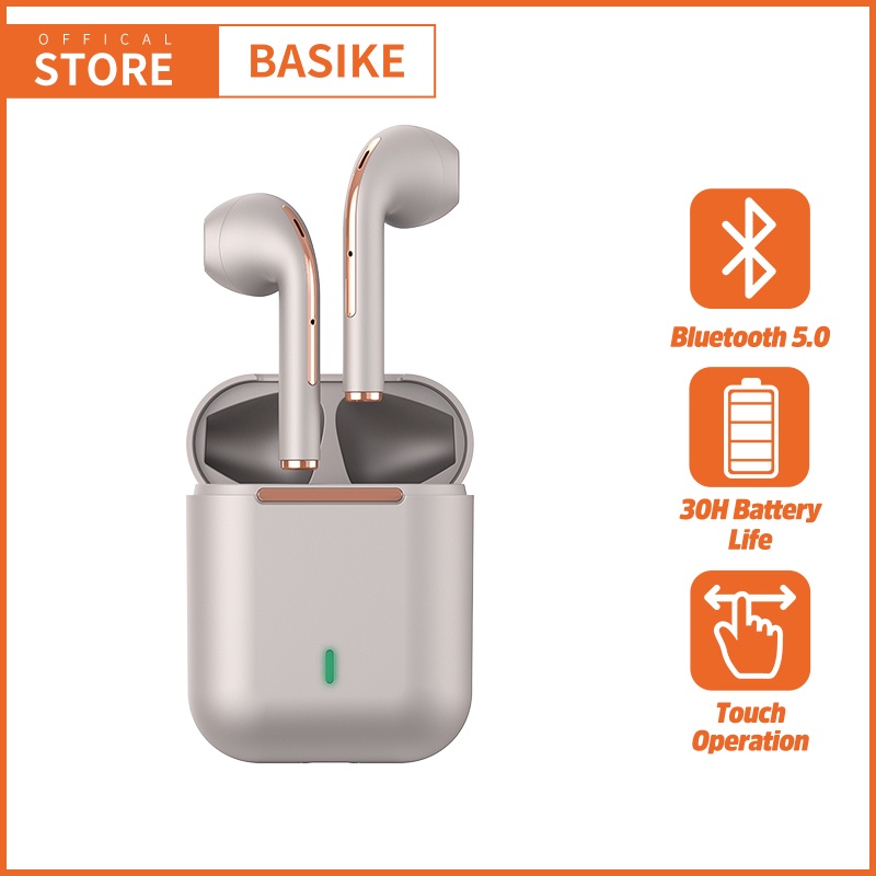 Headset Wireless Earphone Mini Earbuds TWS Bluetooth 5.0 HIFI Stereo Sound Music In-ear Earbuds Gaming With Mic Cocok Original Untuk Android IPhone Touch Sensor With Mic Noise Cancellation Sport tampilan digital Macaron-Emas- LED