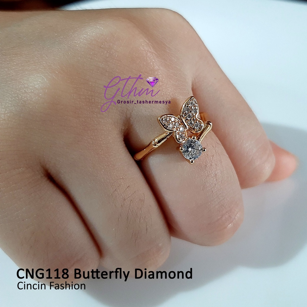 Cincin Butterfly Diamond Solitaire Anti karat Gold Plated Perhiasan fashion Import Premium CNG118 GTHM